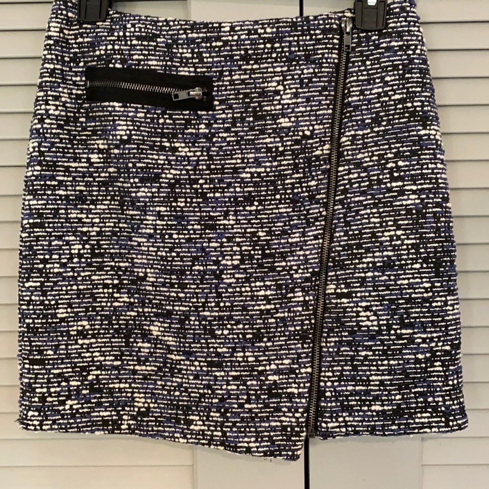 Black and white asymmetrical mini skirt
